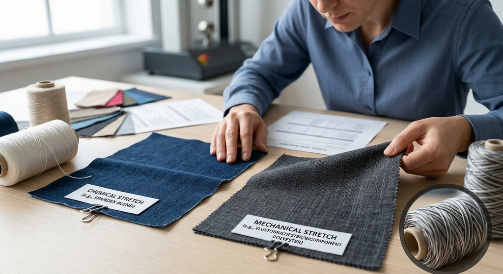 Elastomultiester Bicomponent Yarn with Mechanical Stretch: The Complete Sourcing Guide for North American Textile Buyers 4 mechanical stretch yarn vs chemical stretch