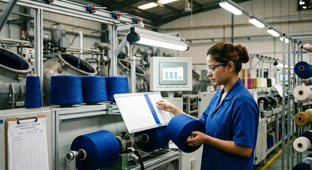 Viscose Yarn Dyeing for Europe: Consistency, Fastness and Pulp Traceability 14 viscose yarn dyeing packages loaded into dyeing machine, dyed viscose yarn cones for European fabric converters, viscose filament yarn dyed cone close-up, soft-wound viscose yarn package on spring tube